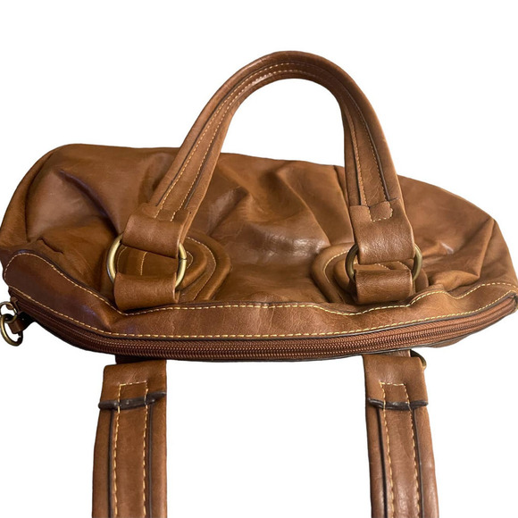 Liz & Co Women's Brown Satchel Handbag Faux Leather Slouchy Hobo Zip Top Large - Picture 6 of 9